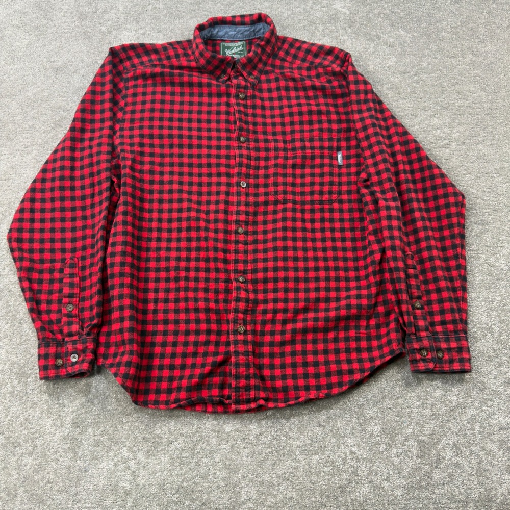 Woolrich Flannel‎ Shirt Mens L Red Black Buffalo Check Plaid Cotton Button Down